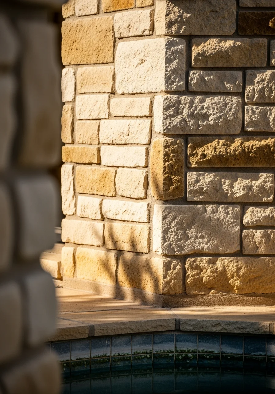 Close-up of a New Braunfels home exterior showing regional building materials and design elements.